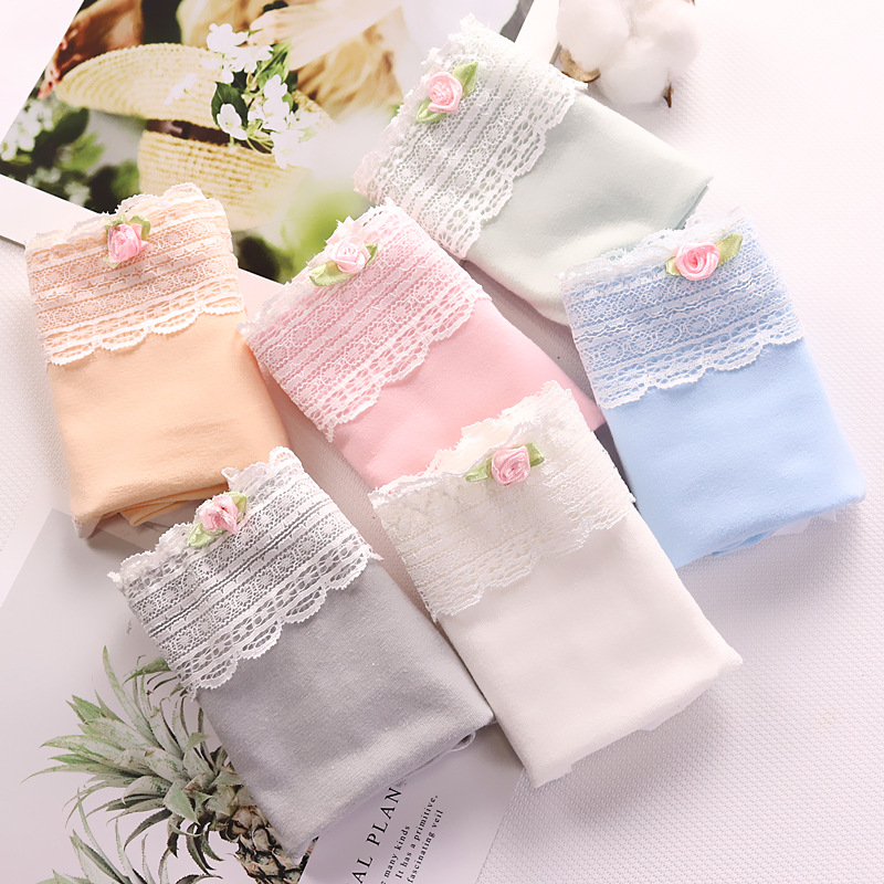 Tingweiya fresh and clean bow lace women's cotton underwear, mid-waist for women, candy-colored underwear for women details Picture