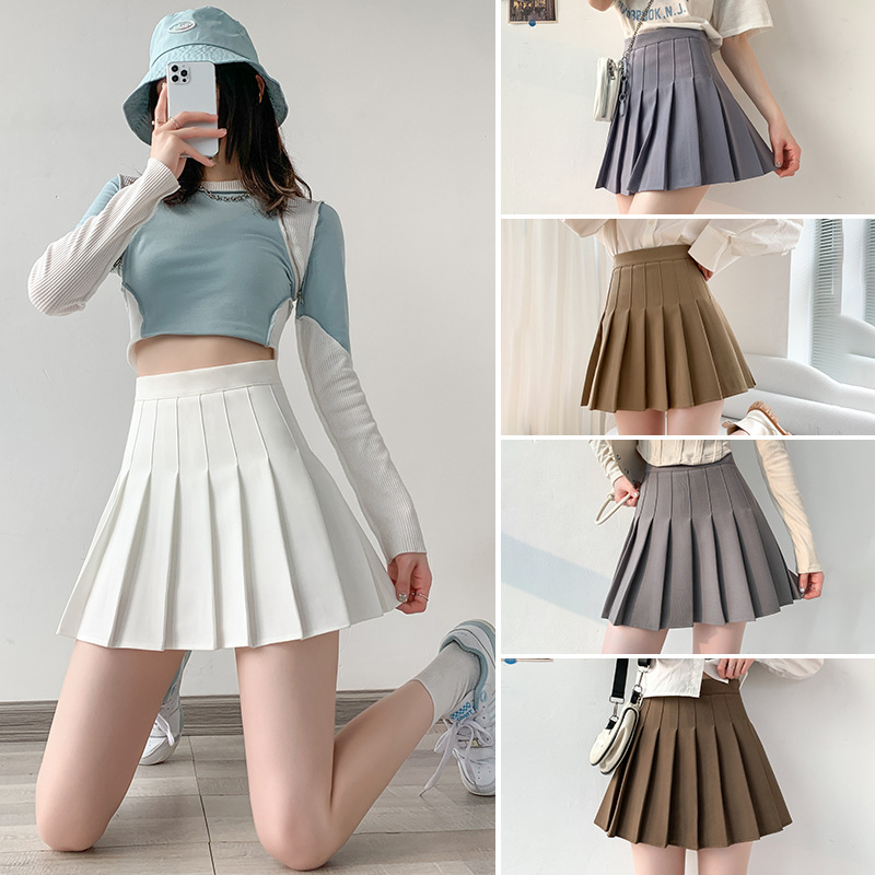 Spring and summer pleated skirts for women, new large-sized high-waisted half skirts, plaid short skirts, college-style woolen short puffy skirts