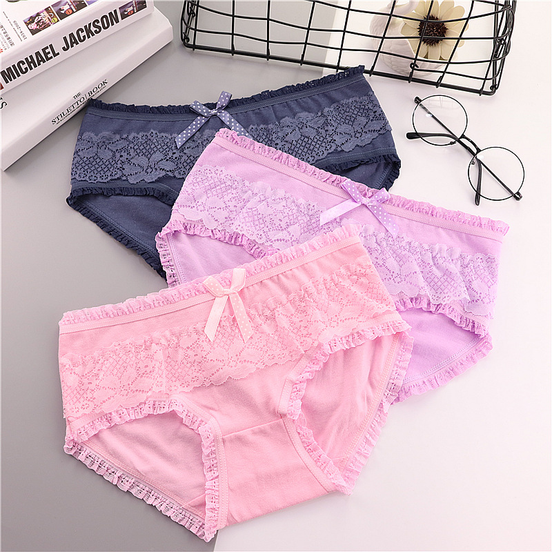 Tingweiya women's cotton underwear Candy lace edge bow cute cotton women's underwear wholesale Specification image