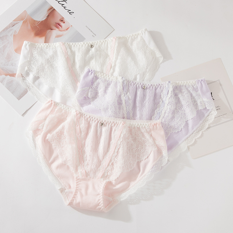 Japanese-style sweet and cute cotton underwear for women, combed cotton, seamless lace, low-waisted, thin and breathable for summer Specification image