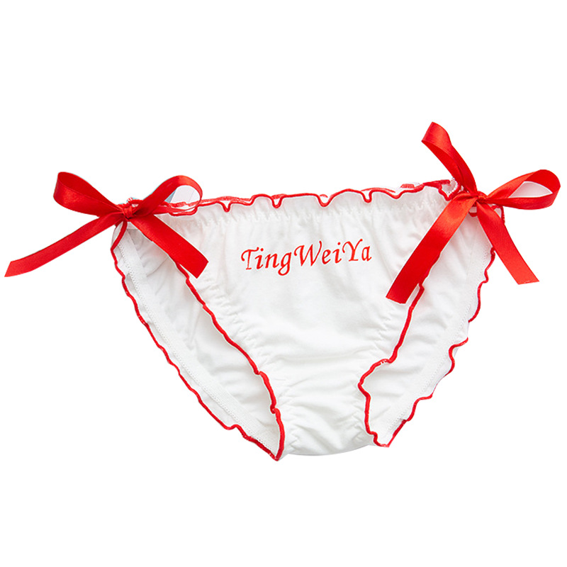 Tingweiya women's lace-up cotton triangular pants, women's lace-up low-waist cute cotton crotch lace-up 2D underwear Item Picture