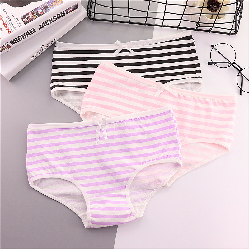 Tingweiya 510-1 Striped Navy style bow cute women's underwear wholesale small mid-waist underwear cotton