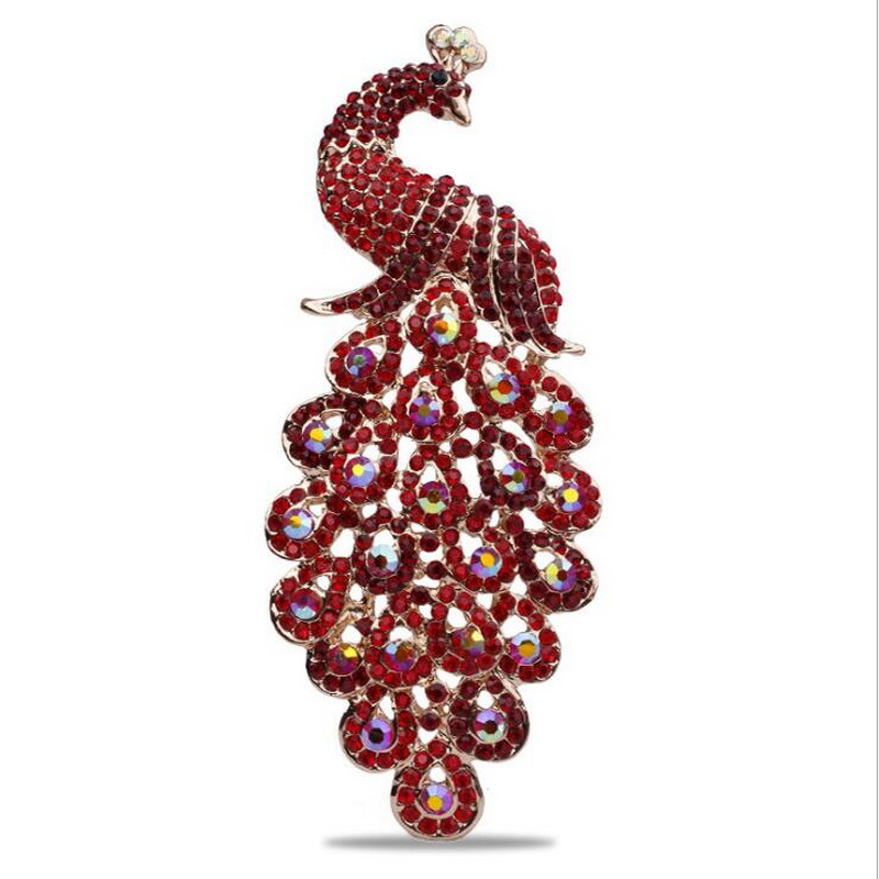 现货胸针 女奢华孔雀胸花别针 镶水钻动物胸针服装艺术品配饰批发