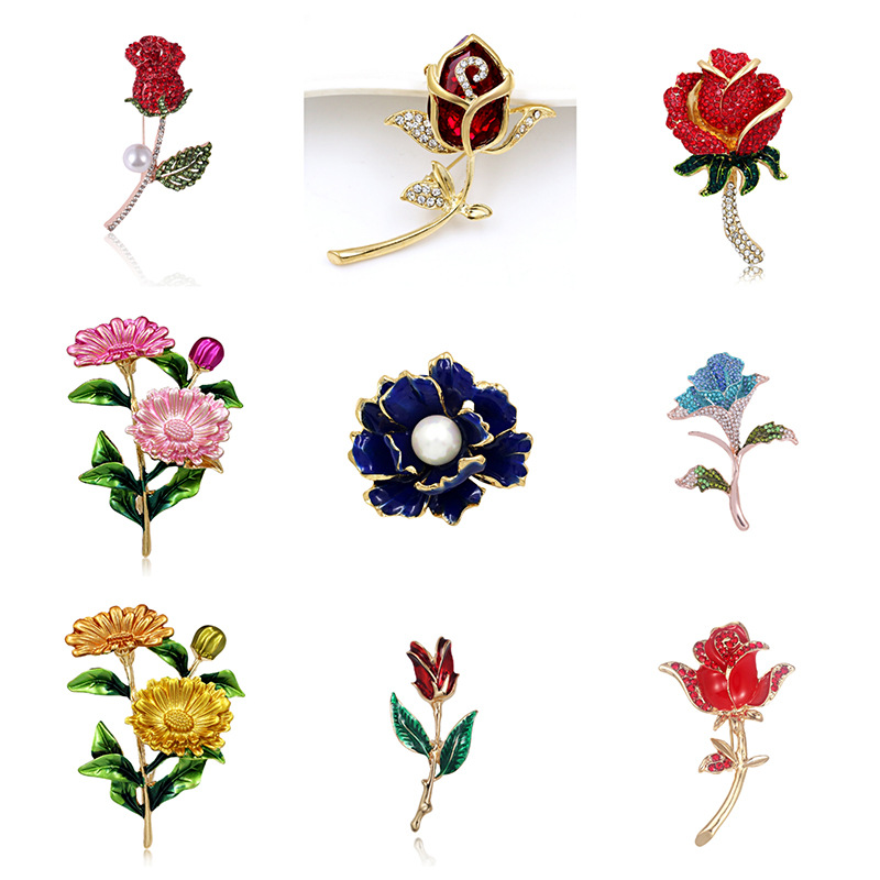 Rose brooch, rhinestone pin, enamel brooch, accessories and accessories for Valentine's Day