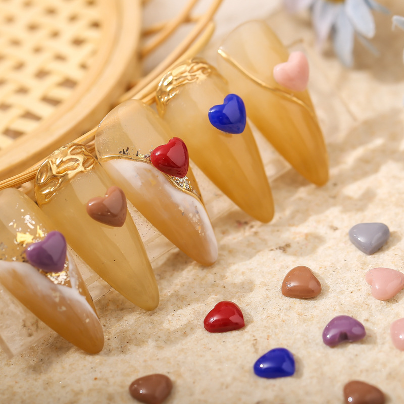 爆款美甲桃心克莱因蓝光面彩色小号陶瓷平底树脂珍珠漆指甲装饰钻