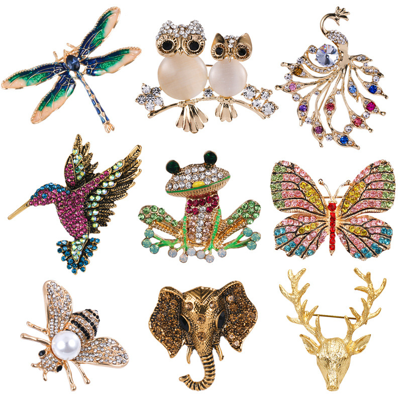 Frog brooch New owl brooch dragonfly butterfly enamel brooch peacock animal pin dress accessories