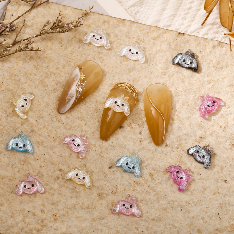 新美甲玉桂狗银粉彩色小号迷你可爱卡通立体亮片彩绘兔子指甲饰品