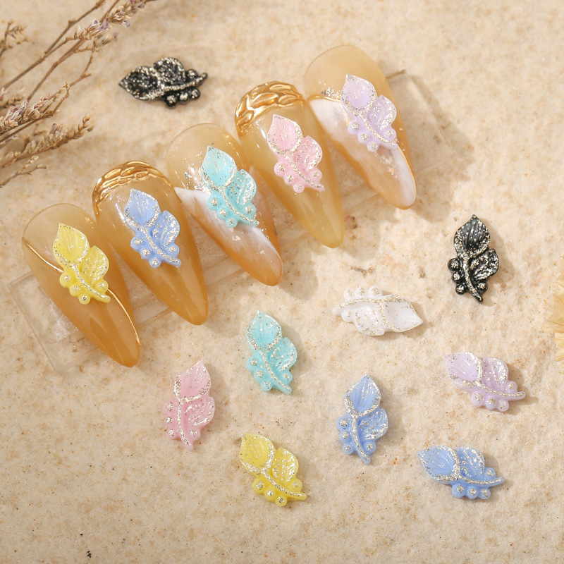 爆款美甲玫瑰花中国风可爱小号镀金彩色小号迷你树脂树叶指甲装饰