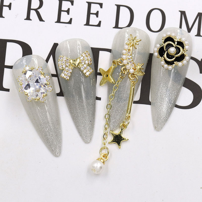 New zircon nail metal jewelry net red explosion full diamond love bow color nail diamond pearl pendant thumbnail