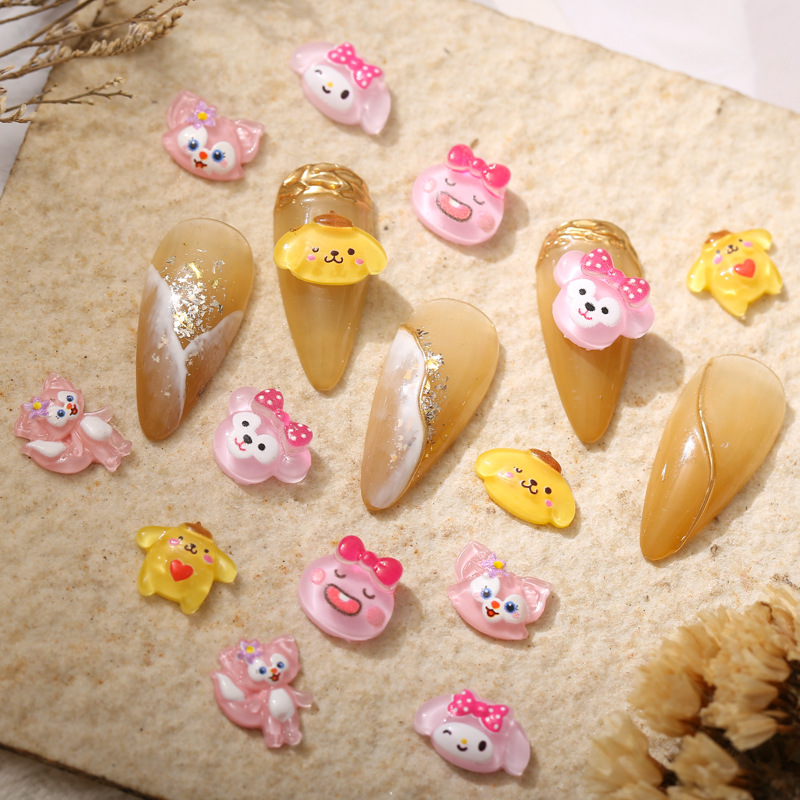 新美甲美乐蒂卡通透明彩色彩绘公仔可爱布丁狗小号雪玫丽树脂装饰