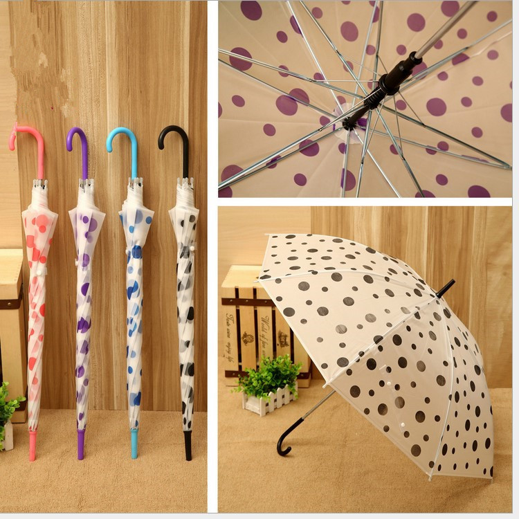 Korean creative polka dot umbrella frosted transparent umbrella straight rod long handle automatic umbrella