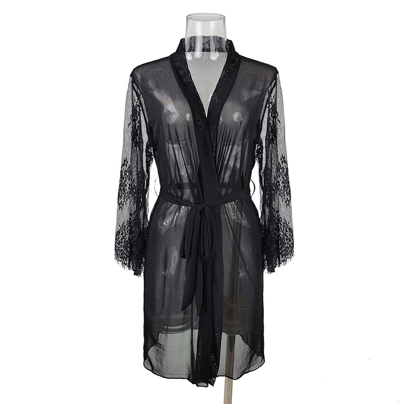 Spring and Summer foreign trade pure linen bathrobe, large size lace-up outer robe, two-piece bathrobe, home wear set, consignment 300 Item Picture