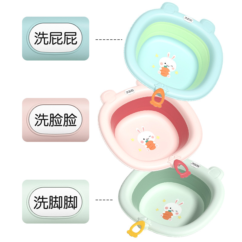 Factory direct sales of newborn baby washbasins, farts, pp cartoon household children's foldable washbasins, baby basins, lanyards Specification image