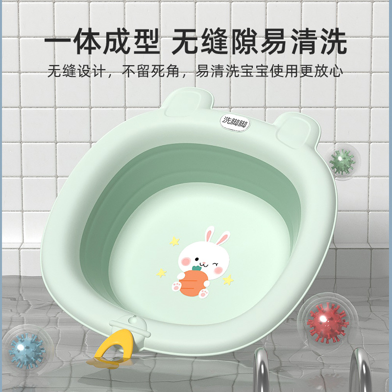 Factory direct sales of newborn baby washbasins, farts, pp cartoon household children's foldable washbasins, baby basins, lanyards Application Scenario