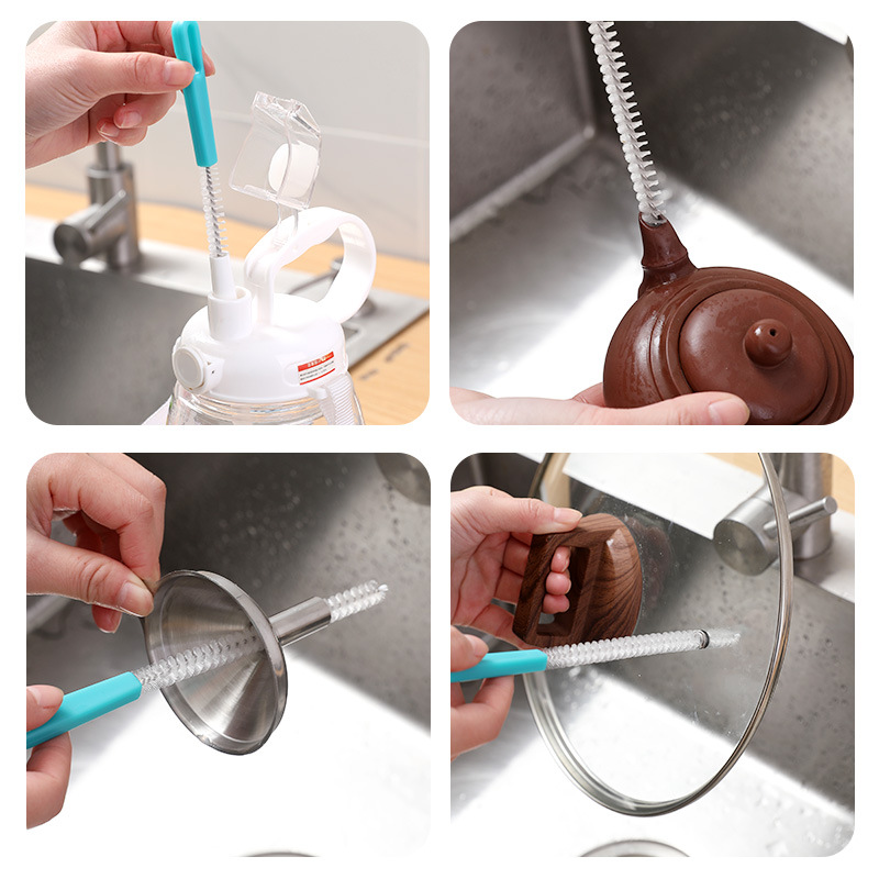 Lotus root washing magic tools: lotus root washing brush, piping nozzle brush, baby bottle, water cup and straw brush, lotus root hole stainless steel cleaning brush Specification image