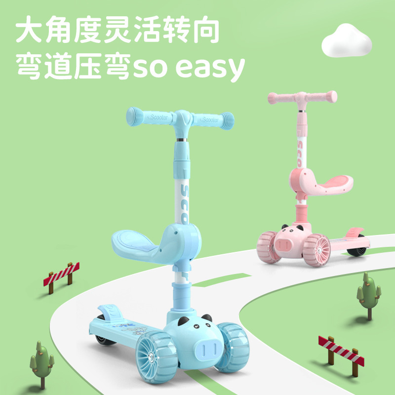 Factory wholesale folding children's scooters, 2-8 years old three-wheel flashing bicycles, meter-high sliding bikes, toy children's bikes details Picture