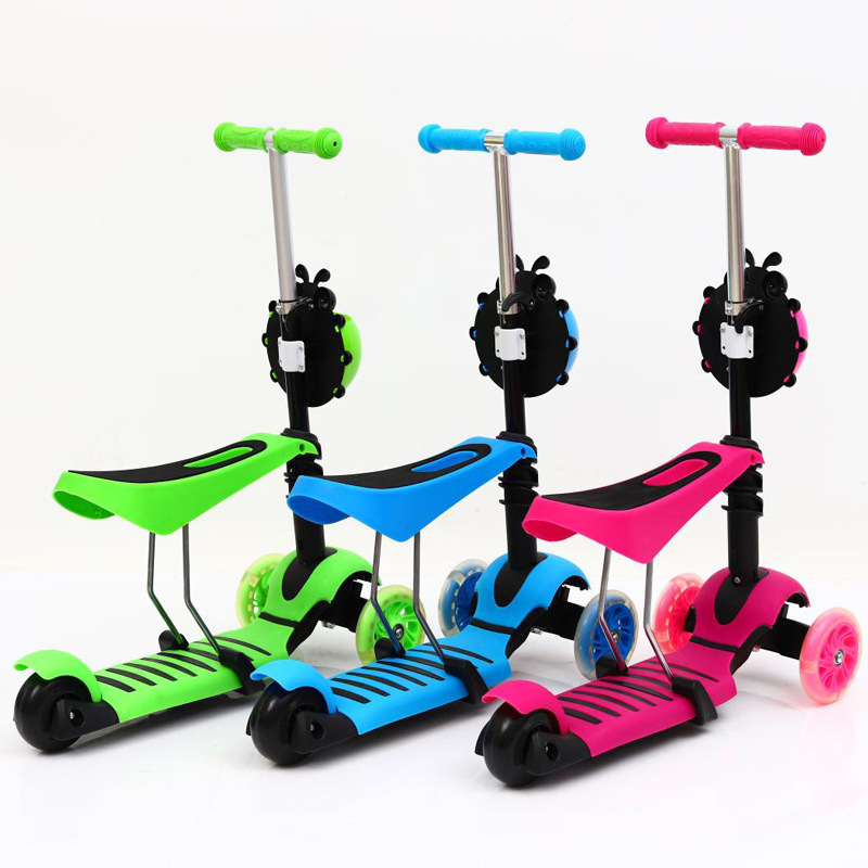 Wholesale three-in-one children's scooters, including children's three-wheeled scooters, children's sliding bikes and baby walkers details Picture
