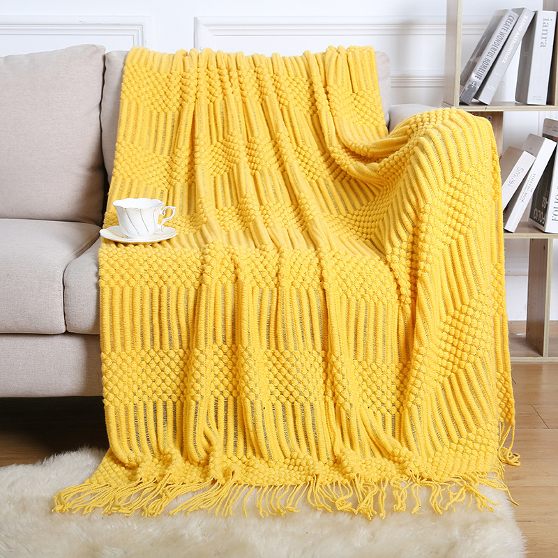 Nordic Sofa Blanket Bed Tail Towel Bed Blanket Sandhair Towel Tassel Knitted Blanket Cover Blanket Bed Towel Nap Blanket details Picture