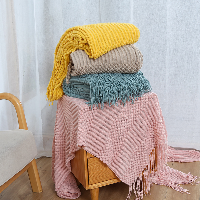 Nordic Sofa Blanket Bed Tail Towel Bed Blanket Sandhair Towel Tassel Knitted Blanket Cover Blanket Bed Towel Nap Blanket