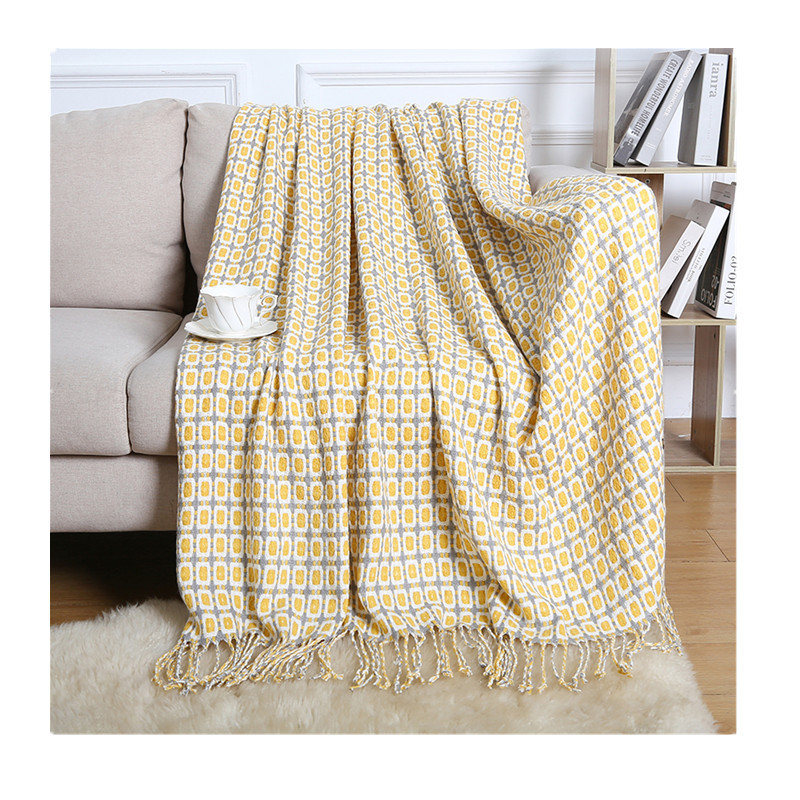 Air Conditioning Blanket Knitting Blanket Sandhair Towel Thousand Bird Check Fringe Sofa Blanket Small Blanket American Wool Nap Blanket Item Picture