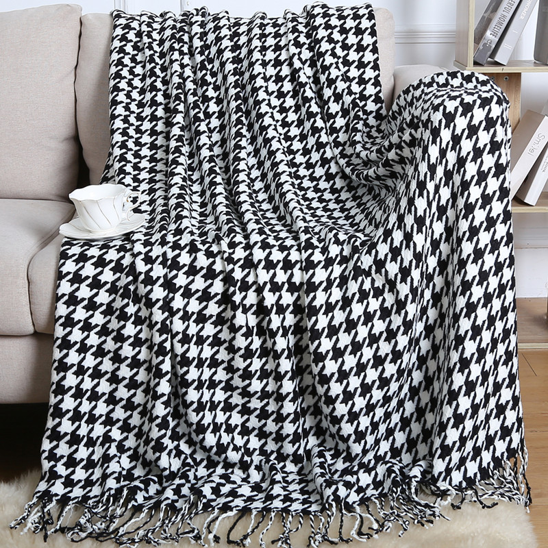 Air Conditioning Blanket Knitting Blanket Sandhair Towel Thousand Bird Check Fringe Sofa Blanket Small Blanket American Wool Nap Blanket
