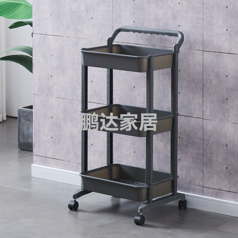 Kitchen shelving, bathroom and toilet shelving, storage and organization, floor-standing multi-layer movable shelving, trolley details Picture