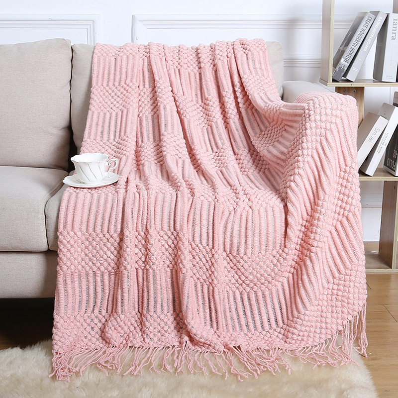 Air Conditioning Blanket Knitting Blanket Sandhair Towel Thousand Bird Check Fringe Sofa Blanket Small Blanket American Wool Nap Blanket Specification drawing