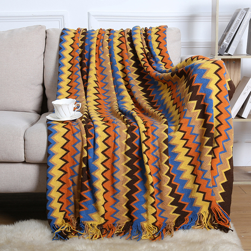 Air Conditioning Blanket Knitting Blanket Sandhair Towel Thousand Bird Check Fringe Sofa Blanket Small Blanket American Wool Nap Blanket details Picture