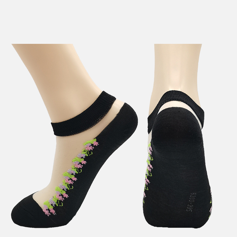 2022新款外贸女士短筒棉底玻璃丝袜锦纶透气袋装复古袜子