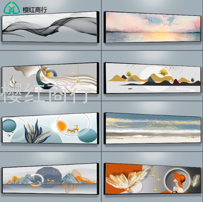 Bedroom headboard decoration painting wall modern simple new Chinese cartoon landscape painting crystal porcelain painting hanging painting