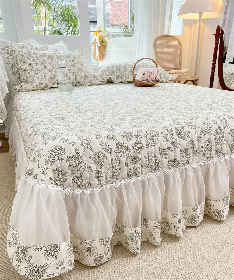 2022 Pure cotton bed cover, all-season all-cotton tatami bed cover, Korean-style quilted cotton-padded anti-slip bed sheet Three-piece set Specification image