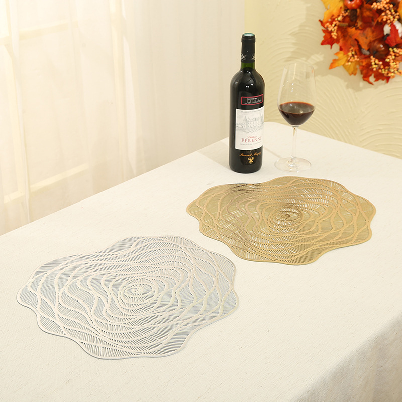 Irregular rose-shaped hollowed-out placemats, home heat insulation pads, Western placemats, pvc placemats and coasters wholesale thumbnail