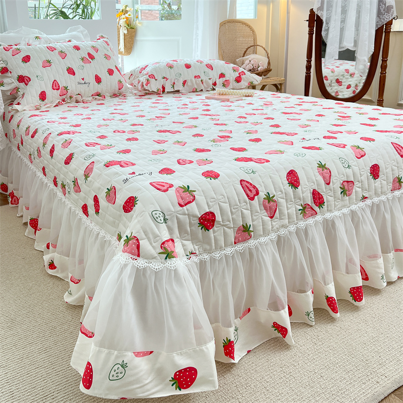 2022 Pure cotton bed cover, all-season all-cotton tatami bed cover, Korean-style quilted cotton-padded anti-slip bed sheet Three-piece set details Picture