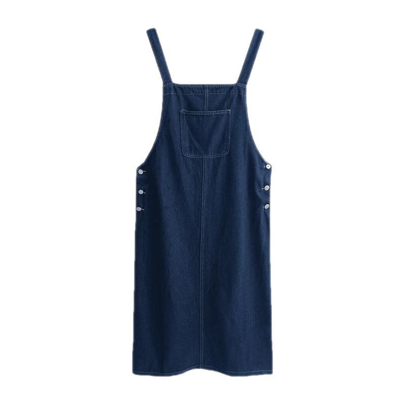Denim strappy dress for petite women, 2022 new style, stylish and youthful long dress for students, school style dress Item Picture