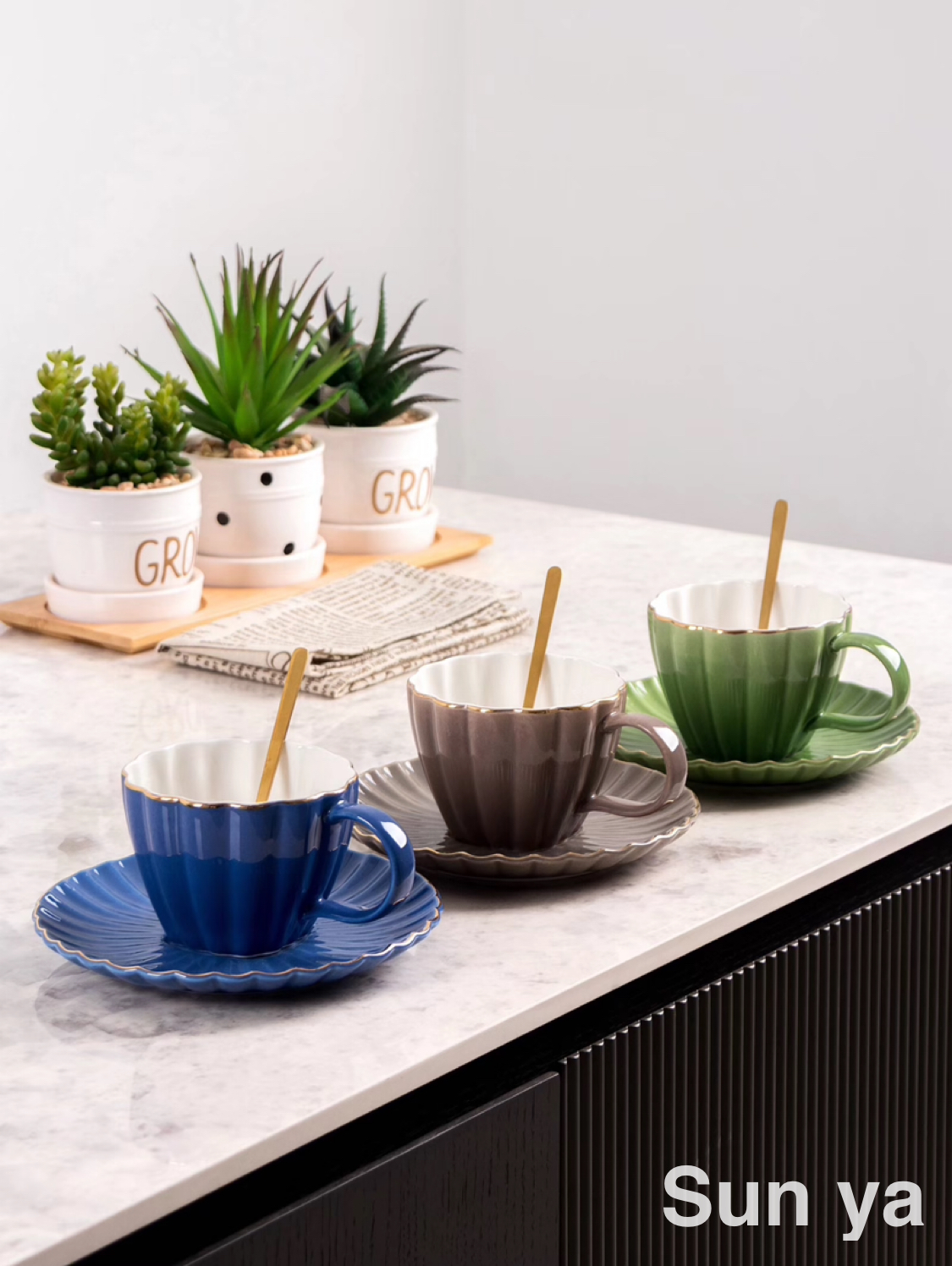 热销创意咖啡杯碟套装炫彩陶瓷杯咖啡杯马克杯