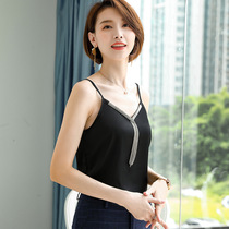 Summer new halter top to wear short crystal beads pendant bottom vest women