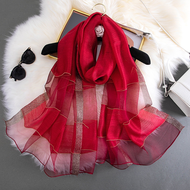 Silk Wool Silk Scarf Thin Rectangular Solid Color Mother Gift Korean Version Spring And Autumn Summer Female Sunscreen Shawls Wholesale