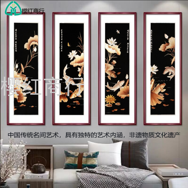 Chinese hanging painting teahouse hanging painting handwork decorative painting reed painting wheat pole painting wholesale thumbnail