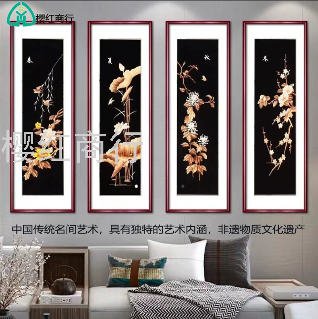 Chinese hanging painting teahouse hanging painting handwork decorative painting reed painting wheat pole painting wholesale thumbnail