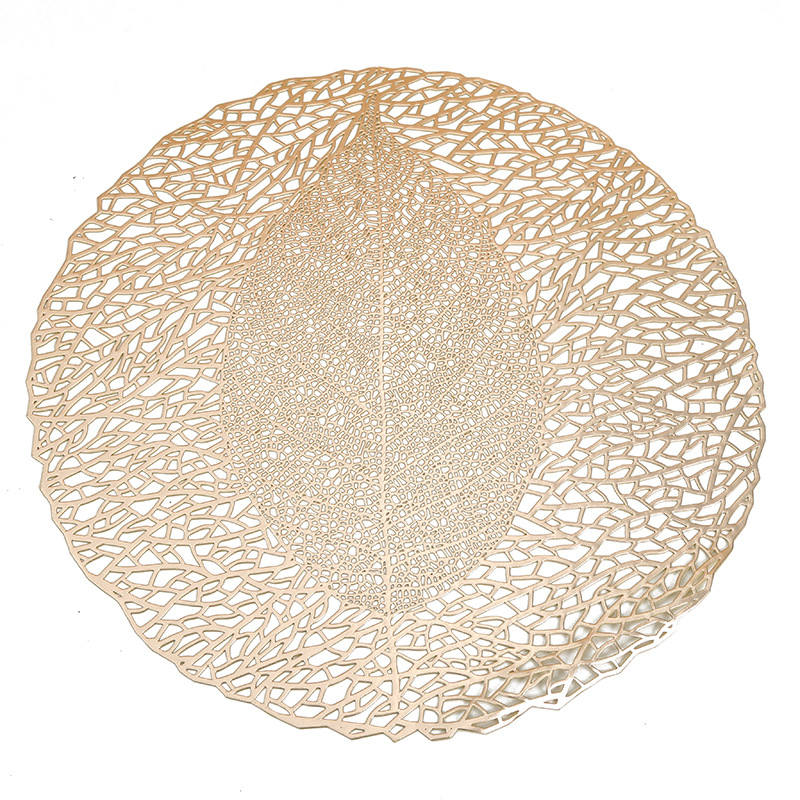 Wholesale of new Japanese-style creative leaf-shaped hollowed-out placemats, pvc material round solid color Western placemats, coasters and table MATS Item Picture
