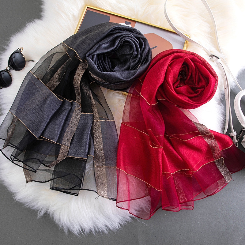 Silk Wool Silk Scarf Thin Rectangular Solid Color Mother Gift Korean Version Spring And Autumn Summer Female Sunscreen Shawls Wholesale Item Picture