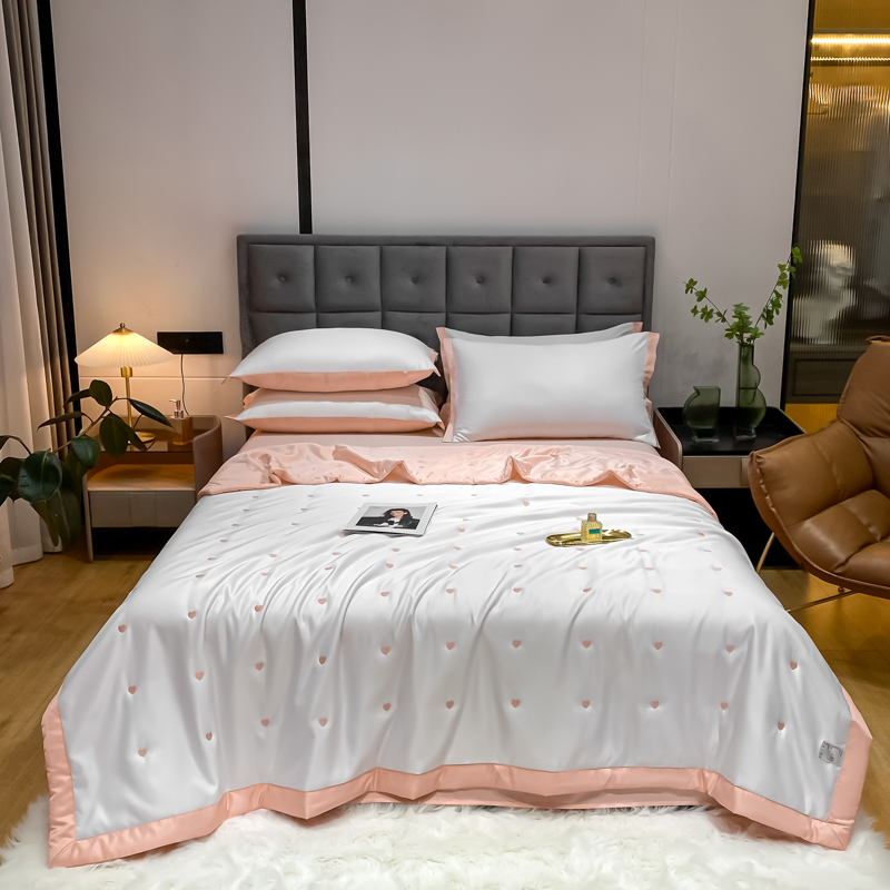 2022 Ice Silk Summer Quilt Four-piece Set: Smooth Single and Double Heart Air-conditioned Quilt Sheet for Spring and Summer Specification image