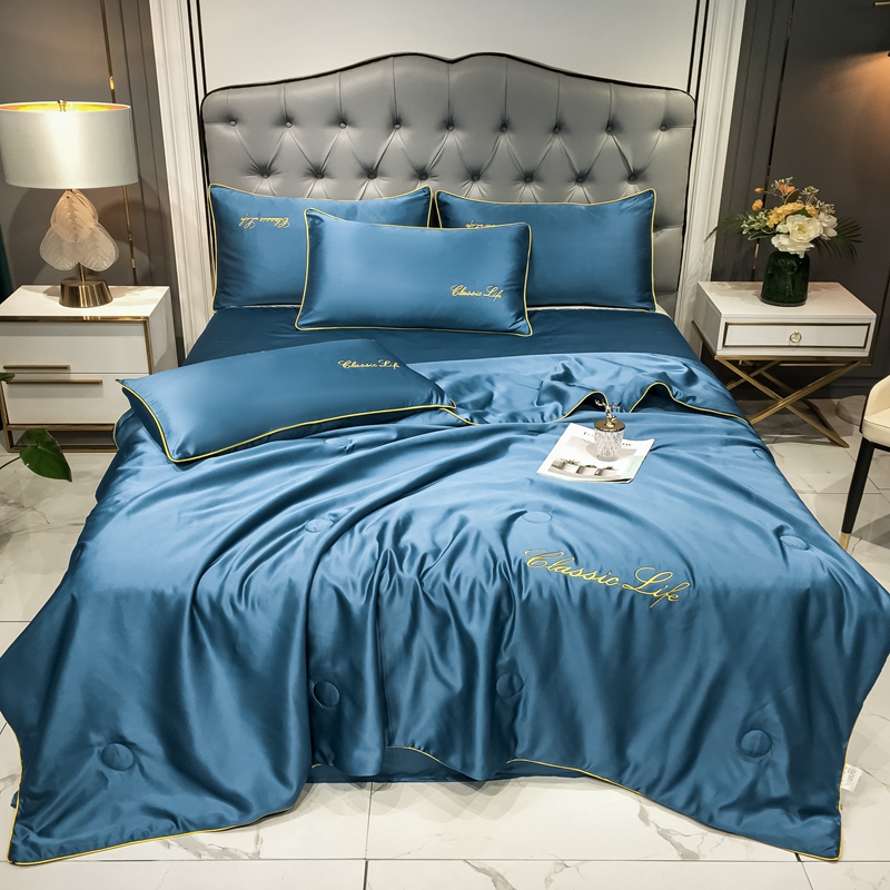 2022 Washed Silk Summer Cool Quilt Set, Spring and Summer Light Luxury ice Silk quilt, European-style silk bed sheet Specification image