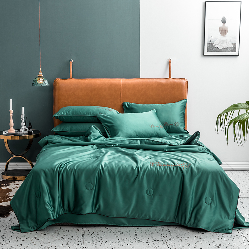 2022 Washed Silk Summer Cool Quilt Set, Spring and Summer Light Luxury ice Silk quilt, European-style silk bed sheet