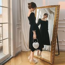 High sense of small dress light luxury niche high-end long skirt women's French Hepburn style black dress for autumn and winter