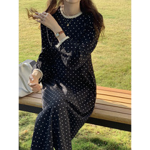 TG Polka Dot Dress For Women 2022 Spring new vintage French belted, round-neck, long-sleeve, high-waisted dress 15899