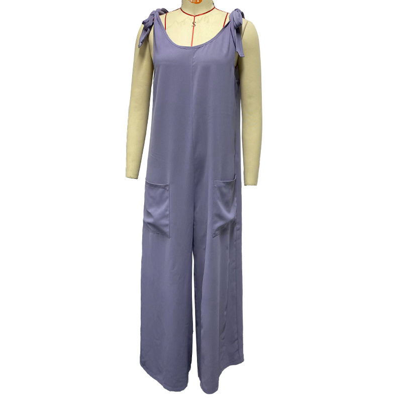 Amazon European and American halter jumpsuit Women's 2022 Summer new cross-border solid color wide-leg casual jumpsuit Item Picture