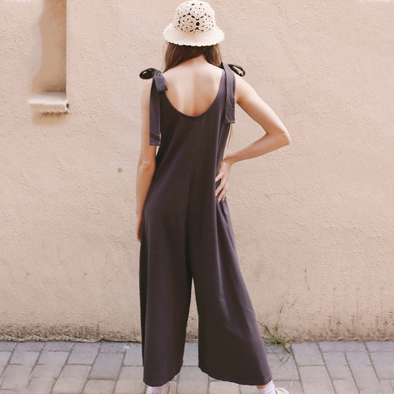 Amazon European and American halter jumpsuit Women's 2022 Summer new cross-border solid color wide-leg casual jumpsuit Specification image