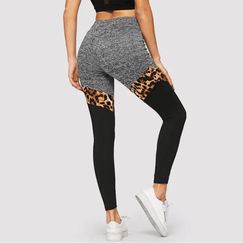 Self-built website new development: leopard print patchwork leggings, European and American stretch fitness yoga pants, sexy nine-inch pants Item Picture