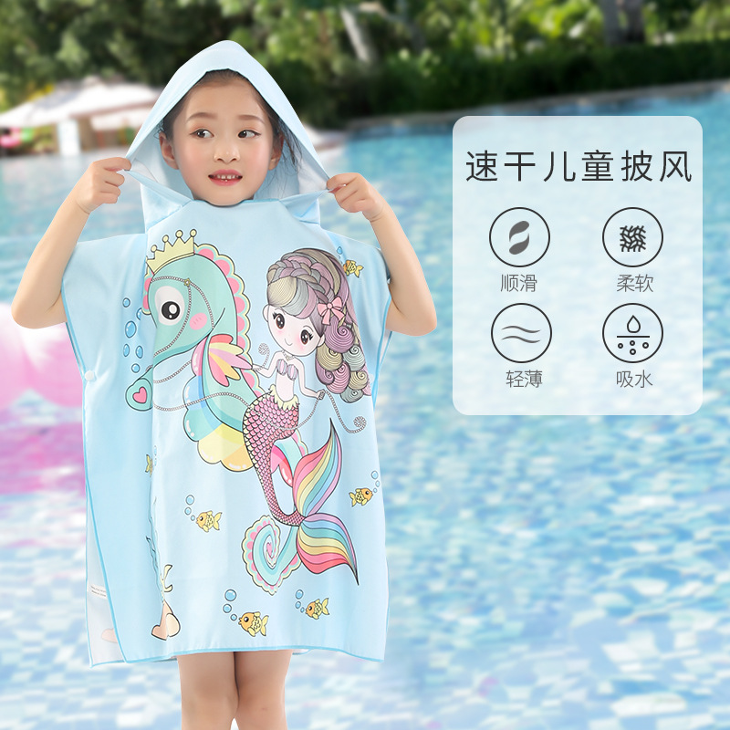 Portable cartoon children's wearable bath towels, beach towels, hooded cloaks, capes, bathrobes, water-absorbing quick-drying double-sided fleece custom-made details Picture
